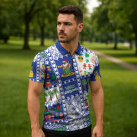 Northern Mariana Islands Christmas Zipper Polo Shirt Festive Beach Vibes - Polynesian Pride