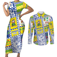 New Caledonia Christmas Couples Matching Short Sleeve Bodycon Dress and Long Sleeve Button Shirt Festive Beach Vibes - Polynesian Pride