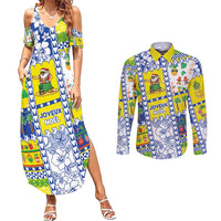New Caledonia Christmas Couples Matching Summer Maxi Dress and Long Sleeve Button Shirt Festive Beach Vibes - Polynesian Pride