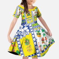 New Caledonia Christmas Family Matching Tank Maxi Dress and Hawaiian Shirt Festive Beach Vibes LT05 Daughter's Dress Yellow - Polynesian Pride