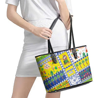 New Caledonia Christmas Leather Tote Bag Festive Beach Vibes - Polynesian Pride