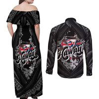Hawaii November 28th Couples Matching Off Shoulder Maxi Dress and Long Sleeve Button Shirt Kanaka Maoli Tribal Pattern - Polynesian Pride