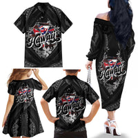 Hawaii November 28th Family Matching Off The Shoulder Long Sleeve Dress and Hawaiian Shirt Kanaka Maoli Tribal Pattern - Polynesian Pride