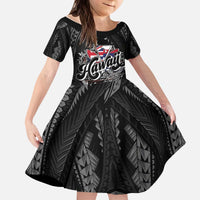 Hawaii November 28th Kid Short Sleeve Dress Kanaka Maoli Tribal Pattern LT05 KID Black - Polynesian Pride