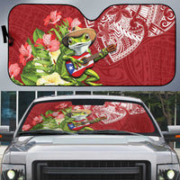 Puerto Rico Coqui Frog Auto Sun Shade Tropical Flowers Polynesian Style LT05 Red - Polynesian Pride