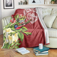 Puerto Rico Coqui Frog Blanket Tropical Flowers Polynesian Style LT05 Red - Polynesian Pride