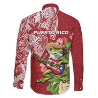 Puerto Rico Coqui Frog Family Matching Long Sleeve Bodycon Dress and Hawaiian Shirt Tropical Flowers Polynesian Style - Polynesian Pride