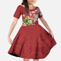 Puerto Rico Coqui Frog Family Matching Short Sleeve Bodycon Dress and Hawaiian Shirt Tropical Flowers Polynesian Style - Polynesian Pride