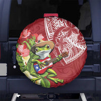 Puerto Rico Coqui Frog Spare Tire Cover Tropical Flowers Polynesian Style LT05 No hole Red - Polynesian Pride