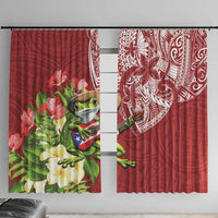 Puerto Rico Coqui Frog Window Curtain Tropical Flowers Polynesian Style LT05 With Hooks Red - Polynesian Pride