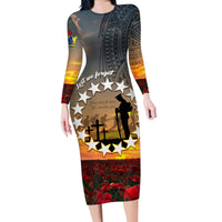 Cook Islands ANZAC Day Family Matching Long Sleeve Bodycon Dress and Hawaiian Shirt Lest We Forget LT05 Mom's Dress Grey - Polynesian Pride