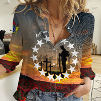 Cook Islands ANZAC Day Women Casual Shirt Lest We Forget LT05 Female Grey - Polynesian Pride