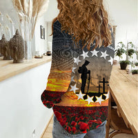 Cook Islands ANZAC Day Women Casual Shirt Lest We Forget LT05 - Polynesian Pride