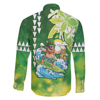 Hawaii Saint Patrick's Day Family Matching Long Sleeve Bodycon Dress and Hawaiian Shirt Funny Surfing Leprechaun