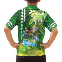 Hawaii Saint Patrick's Day Family Matching Puletasi and Hawaiian Shirt Funny Surfing Leprechaun