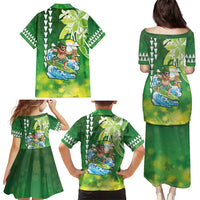 Hawaii Saint Patrick's Day Family Matching Puletasi and Hawaiian Shirt Funny Surfing Leprechaun