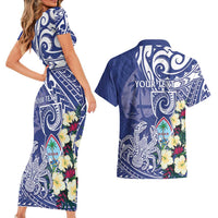 Personalised Hafa Adai Guam Couples Matching Short Sleeve Bodycon Dress and Hawaiian Shirt Latte Stone With Coconut Crab