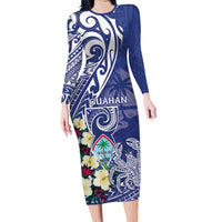 Personalised Hafa Adai Guam Family Matching Long Sleeve Bodycon Dress and Hawaiian Shirt Latte Stone With Coconut Crab