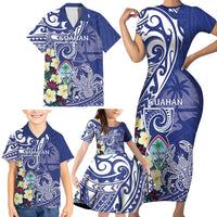 Personalised Hafa Adai Guam Family Matching Short Sleeve Bodycon Dress and Hawaiian Shirt Latte Stone With Coconut Crab