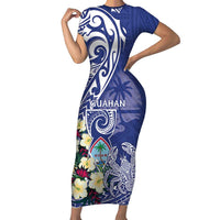 Personalised Hafa Adai Guam Family Matching Short Sleeve Bodycon Dress and Hawaiian Shirt Latte Stone With Coconut Crab