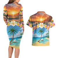 Guam Couples Matching Long Sleeve Bodycon Dress and Hawaiian Shirt Eternal Summer Sunset Beach LT05 - Polynesian Pride