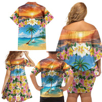 Guam Family Matching Off Shoulder Short Dress and Hawaiian Shirt Eternal Summer Sunset Beach