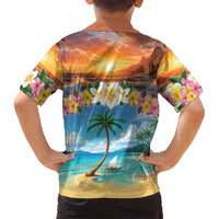 Guam Family Matching Short Sleeve Bodycon Dress and Hawaiian Shirt Eternal Summer Sunset Beach