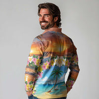 Guam Long Sleeve Polo Shirt Eternal Summer Sunset Beach