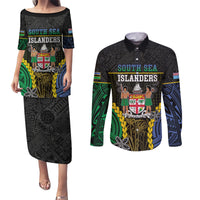 Personalised South Sea Islanders And Fiji Couples Matching Puletasi and Long Sleeve Button Shirt Kanakas Fijian Tapa Pattern