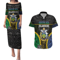 Personalised South Sea Islanders And Solomon Islands Couples Matching Puletasi and Hawaiian Shirt Kanakas Polynesian Pattern LT05 Black - Polynesian Pride