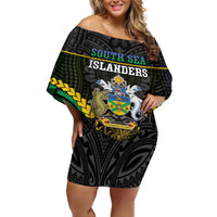 Personalised South Sea Islanders And Solomon Islands Off Shoulder Short Dress Kanakas Polynesian Pattern LT05 Women Black - Polynesian Pride