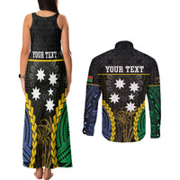 Personalised South Sea Islanders And Vanuatu Couples Matching Tank Maxi Dress and Long Sleeve Button Shirt Kanakas Sand Drawing Pattern