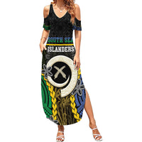 Personalised South Sea Islanders And Vanuatu Summer Maxi Dress Kanakas Sand Drawing Pattern LT05 Women Black - Polynesian Pride