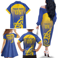 Custom James Cook High School Family Matching Off The Shoulder Long Sleeve Dress and Hawaiian Shirt Maori Koru Pattern