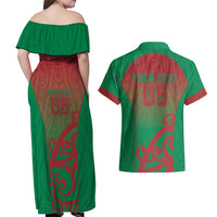 Custom Onehunga High School Couples Matching Off Shoulder Maxi Dress and Hawaiian Shirt Maori Koru Pattern