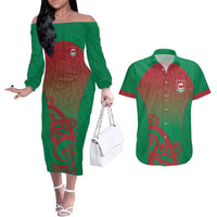 Custom Onehunga High School Couples Matching Off The Shoulder Long Sleeve Dress and Hawaiian Shirt Maori Koru Pattern LT05 Green - Polynesian Pride