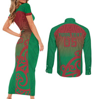 Custom Onehunga High School Couples Matching Short Sleeve Bodycon Dress and Long Sleeve Button Shirt Maori Koru Pattern