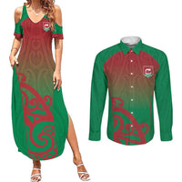 Custom Onehunga High School Couples Matching Summer Maxi Dress and Long Sleeve Button Shirt Maori Koru Pattern