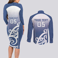 Custom New Zealand Aotea College Couples Matching Long Sleeve Bodycon Dress and Long Sleeve Button Shirt Maori Koru Pattern