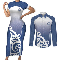 Custom New Zealand Aotea College Couples Matching Short Sleeve Bodycon Dress and Long Sleeve Button Shirt Maori Koru Pattern