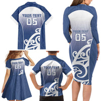 Custom New Zealand Aotea College Family Matching Long Sleeve Bodycon Dress and Hawaiian Shirt Maori Koru Pattern