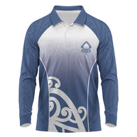 Custom New Zealand Aotea College Long Sleeve Polo Shirt Maori Koru Pattern LT05 Blue - Polynesian Pride