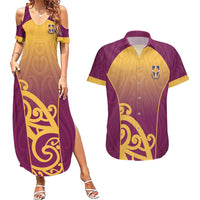 Custom Waiuku College Couples Matching Summer Maxi Dress and Hawaiian Shirt Maori Koru Pattern