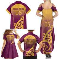 Custom Waiuku College Family Matching Summer Maxi Dress and Hawaiian Shirt Maori Koru Pattern