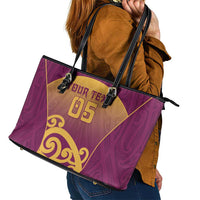 Custom Waiuku College Leather Tote Bag Maori Koru Pattern