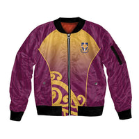 Custom Waiuku College Sleeve Zip Bomber Jacket Maori Koru Pattern