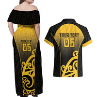 Custom Motueka High School Couples Matching Off Shoulder Maxi Dress and Hawaiian Shirt Maori Koru Pattern