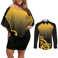 Custom Motueka High School Couples Matching Off Shoulder Short Dress and Long Sleeve Button Shirt Maori Koru Pattern