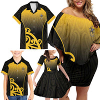 Custom Motueka High School Family Matching Off Shoulder Short Dress and Hawaiian Shirt Maori Koru Pattern