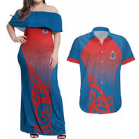 Custom St Joseph's Maori Girls' College Couples Matching Off Shoulder Maxi Dress and Hawaiian Shirt Maori Koru Pattern